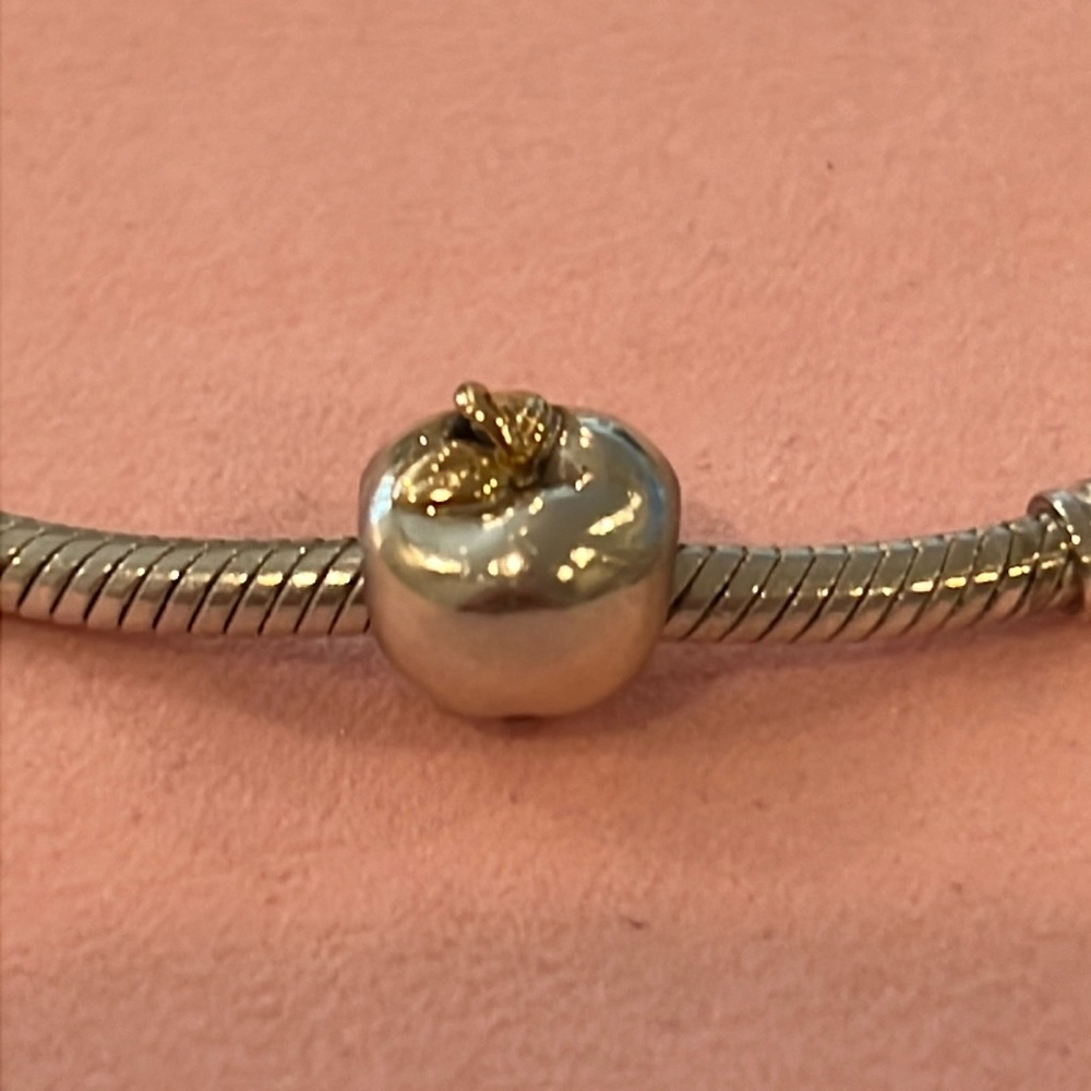 Pandora Retired Apple Charm Sterling & 14kt gold